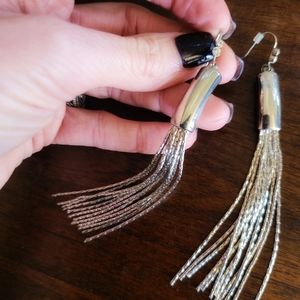 Silver Long Tassel Earrings